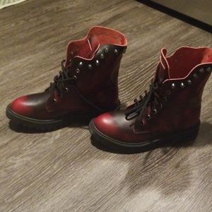 Vegan leather cherry red Studded army boots